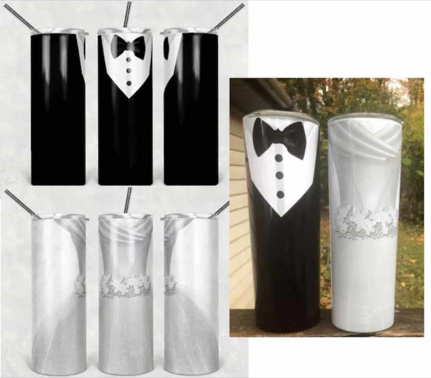 Groom Tux and Bride Gown Tumbler Set