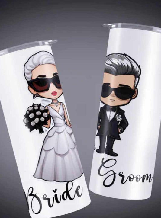 Bride & Groom Cartoon Style Tumbler Set