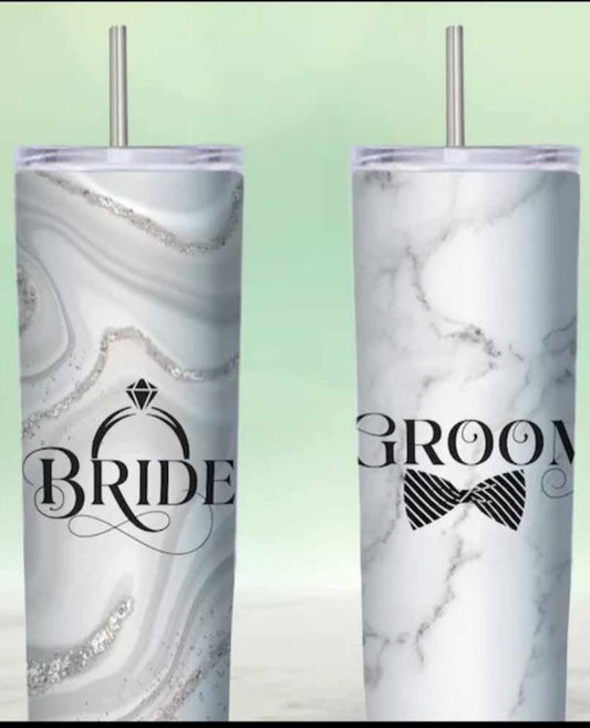 Bride Ring and Groom Bow Tie Tumbler Set